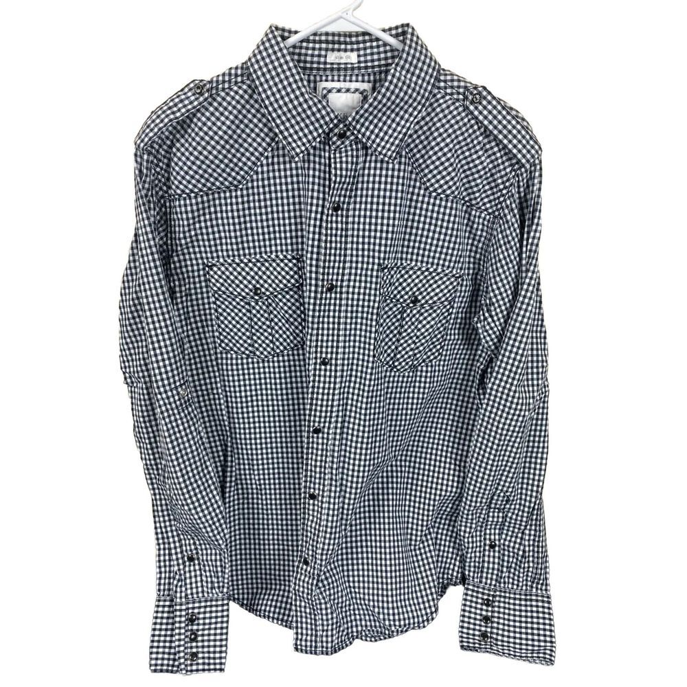 BKE Buckle Western Shirt‎ Mens Size L Black Plaid Long Sleeve Pearl Snap Cowboy